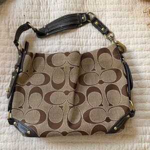 Coach Tan and Brown Signature Canvas Shoulder Bag